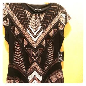 Silver / Black/ White Sequin Geometric Party Dress